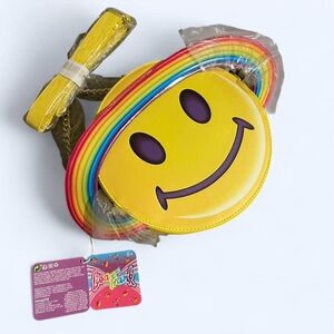 Lisa Frank Yellow Smiley Face with Rainbow Accent chain crossbody strap